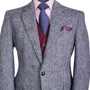 NEW 50l Harris Tweed Gray Herringbone Wool Blazer Jacket Sport Coat LONG Tags